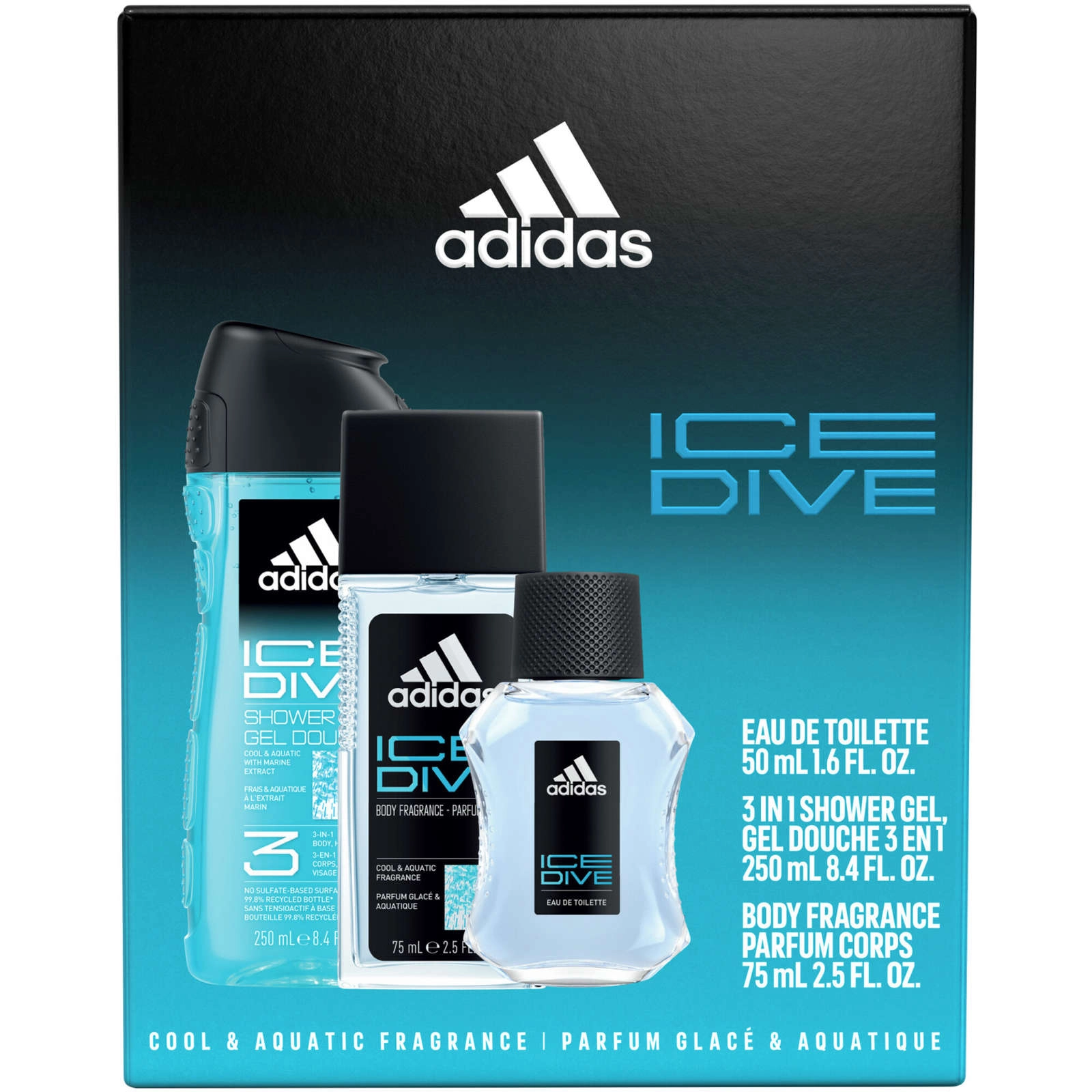 Adidas Ice Dive Giftset - Eau de Toilette, Shower Gel & Deo Spray with Peppermint & Grapefruit - Image 2