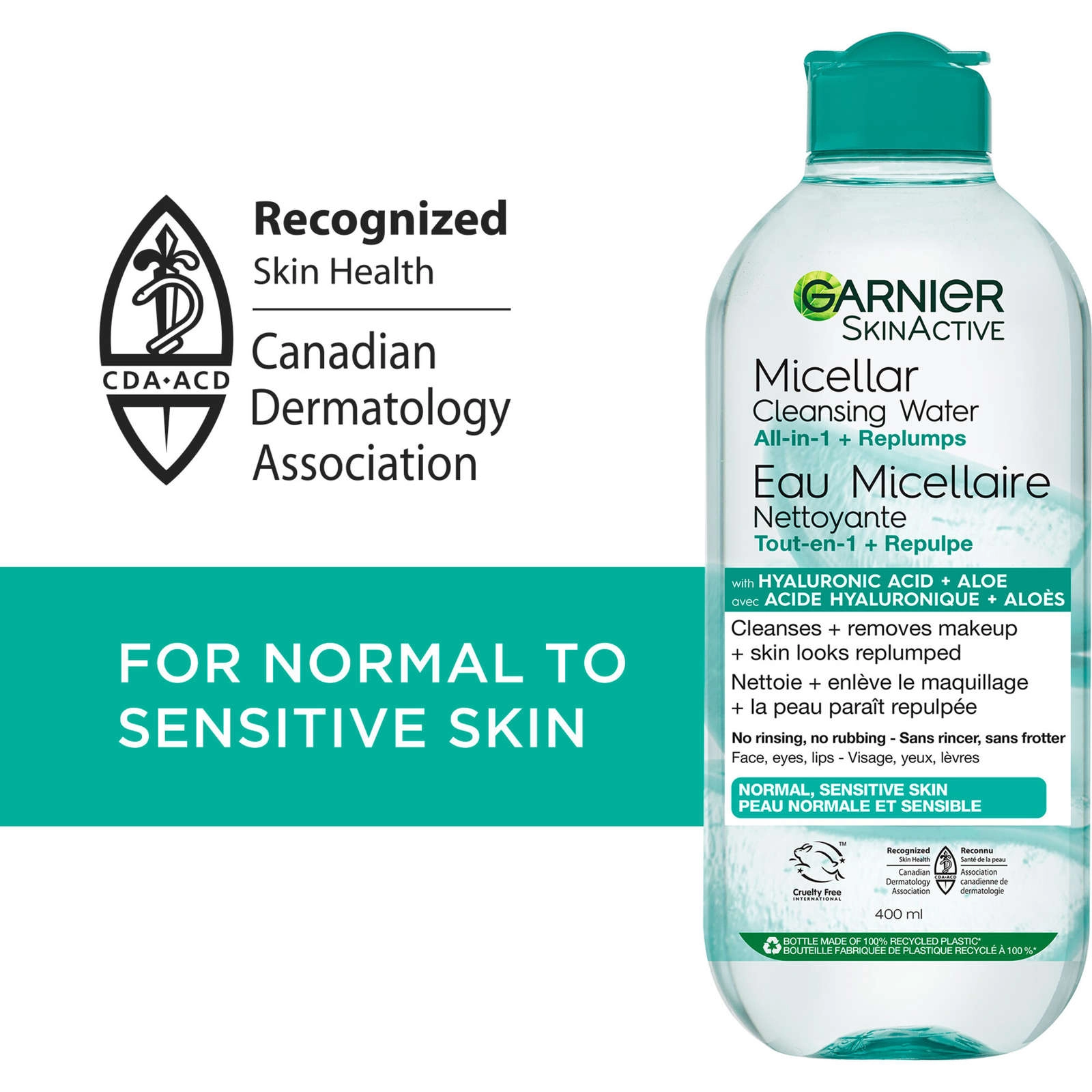 Garnier Micellar Cleansing Water with Hyaluronic Acid & Aloe, Hydrating Makeup Remover for Sensitive Skin - Image 2