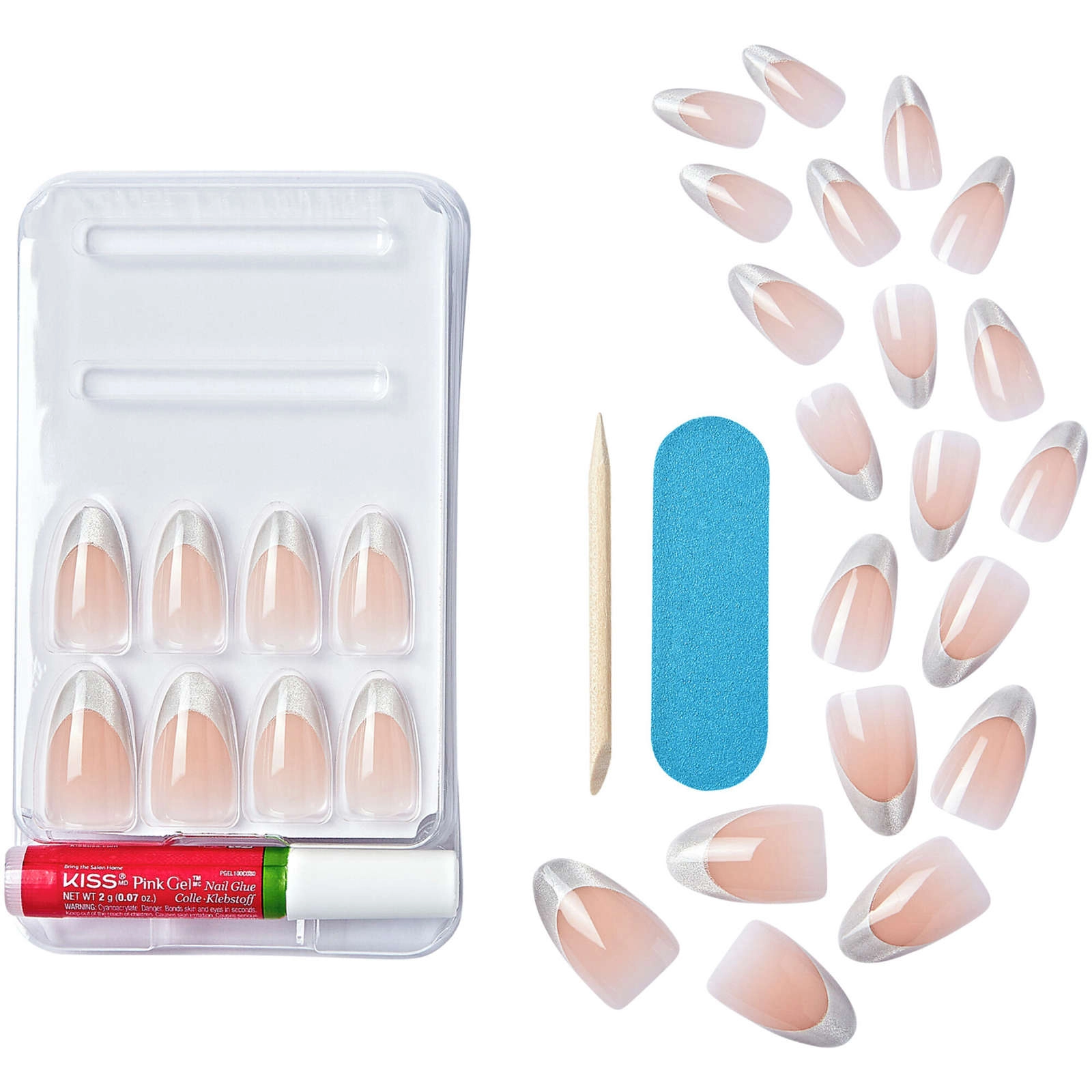 KISS Gel Fantasy Magnetic Nails - On-Trend Silver Tipped, Medium Length, Almond Shaped, Waterproof - Image 2