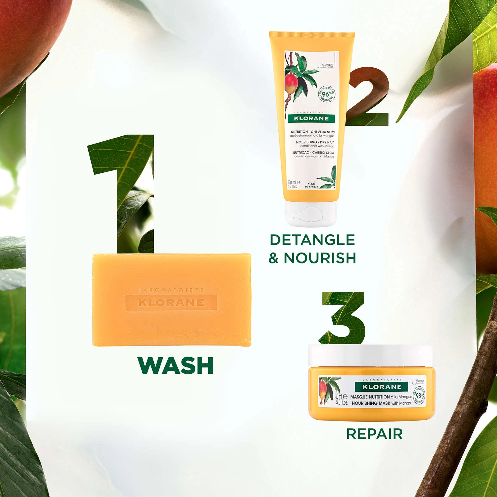 Klorane Mango Butter Shampoo Bar - Nourishing for Dry Hair, Eco-Friendly, 400ml Equivalent - Image 4