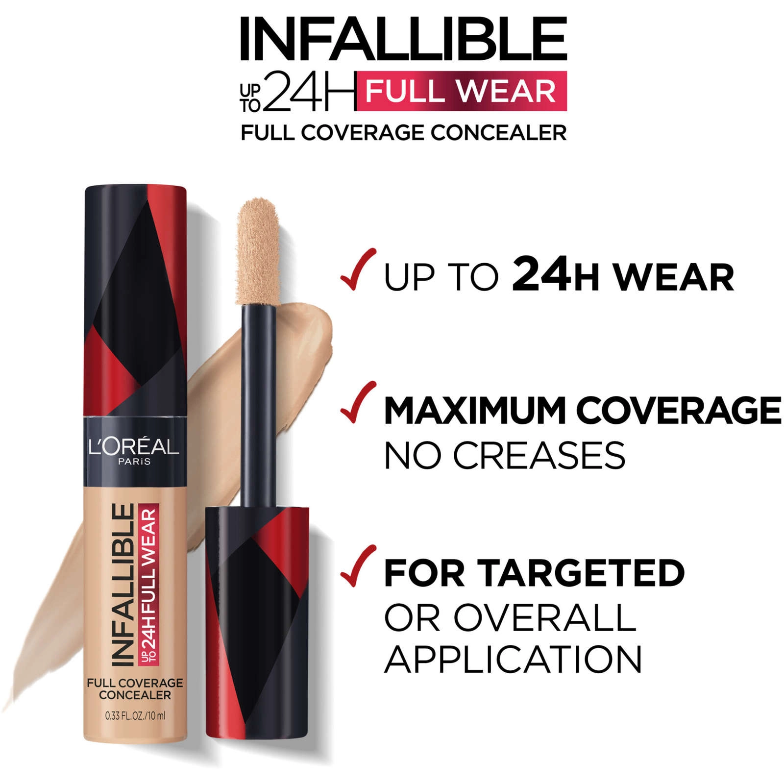L'Oréal Paris Infallible 24H Full Wear Concealer Cocoa - Maximum Coverage, Waterproof, 25 Shades - Image 2