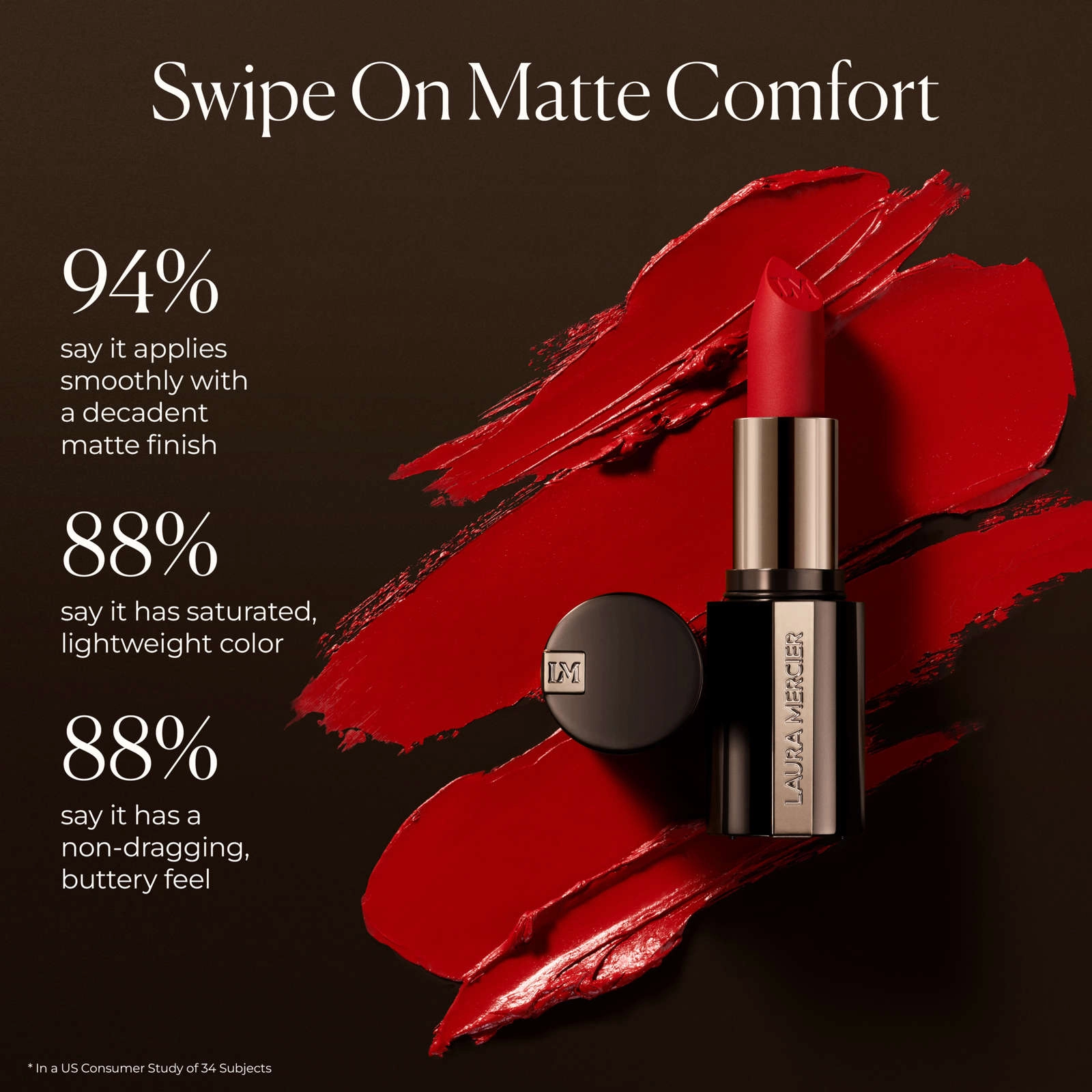 Laura Mercier Caviar Smoothing Matte Lipstick 136 Chantilly Lace - 16HR Hydration, Transfer-Proof - Image 6