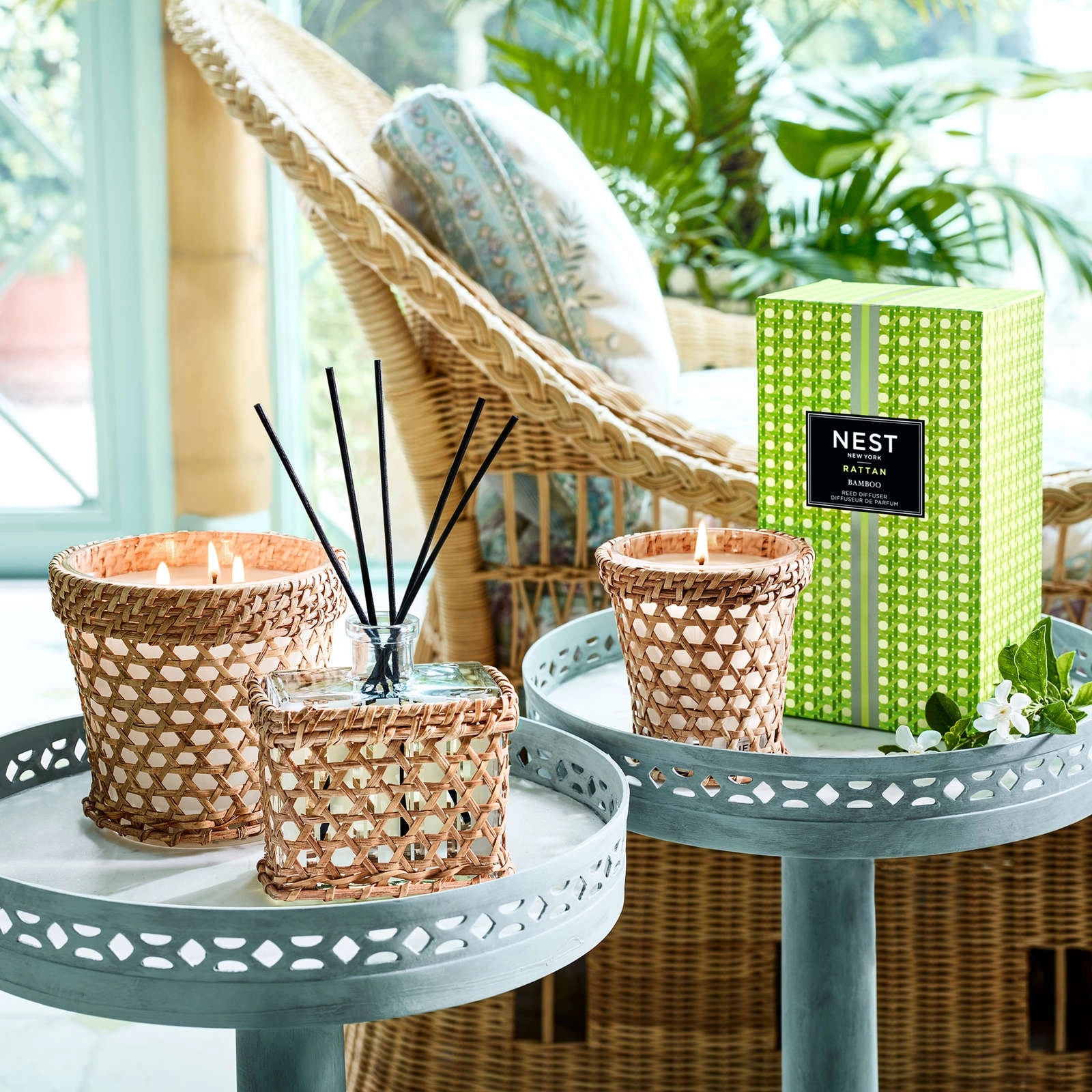 NEST New York Rattan Bamboo 3-Wick Candle with Handcrafted Sleeve - Luxurious Floral & Citrus Aroma - Image 5