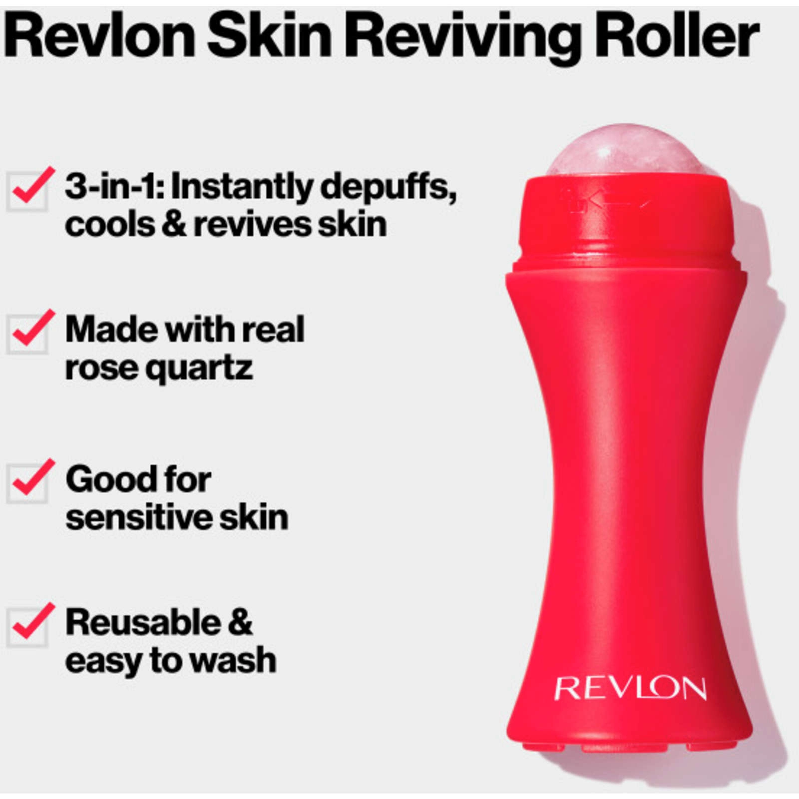 Revlon Rose Quartz Reviving Facial Roller - 3-in-1 Depuffing, Cooling & Reviving Tool for Sensitive Skin - Image 2